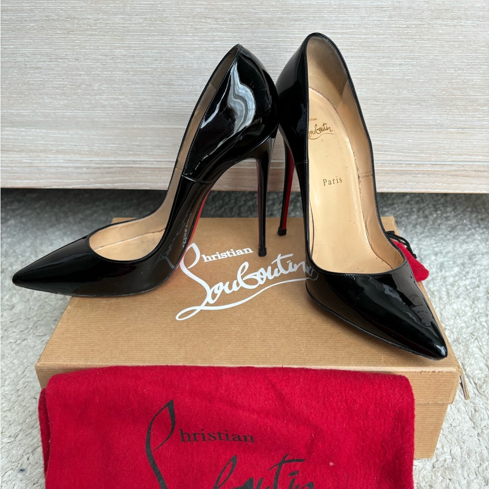 Authentic Christian Louboutin So Kate 120 Black Patent Leather Stiletto Heels